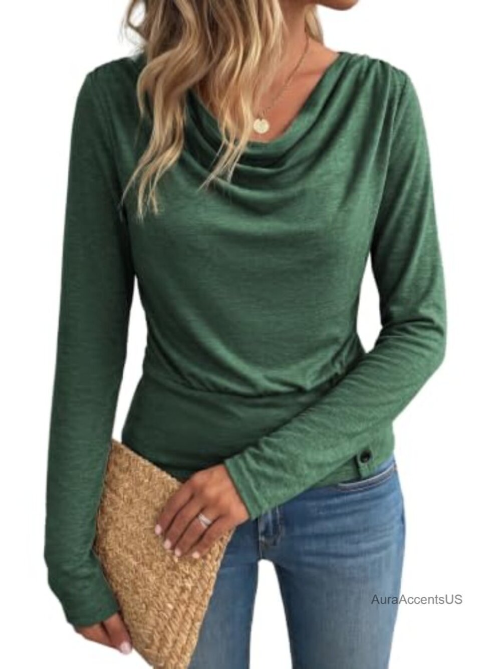 Cowl Neck Long Sleeve Blouse Dressy Stretch Knit Tunic Top Business Casual
